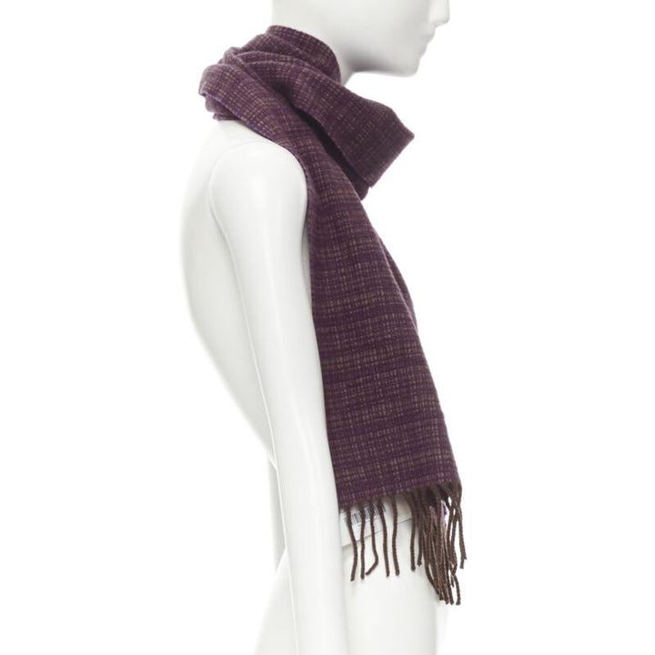 MAX MARA 100% cashmere brown purple woven tassel fringe scarf