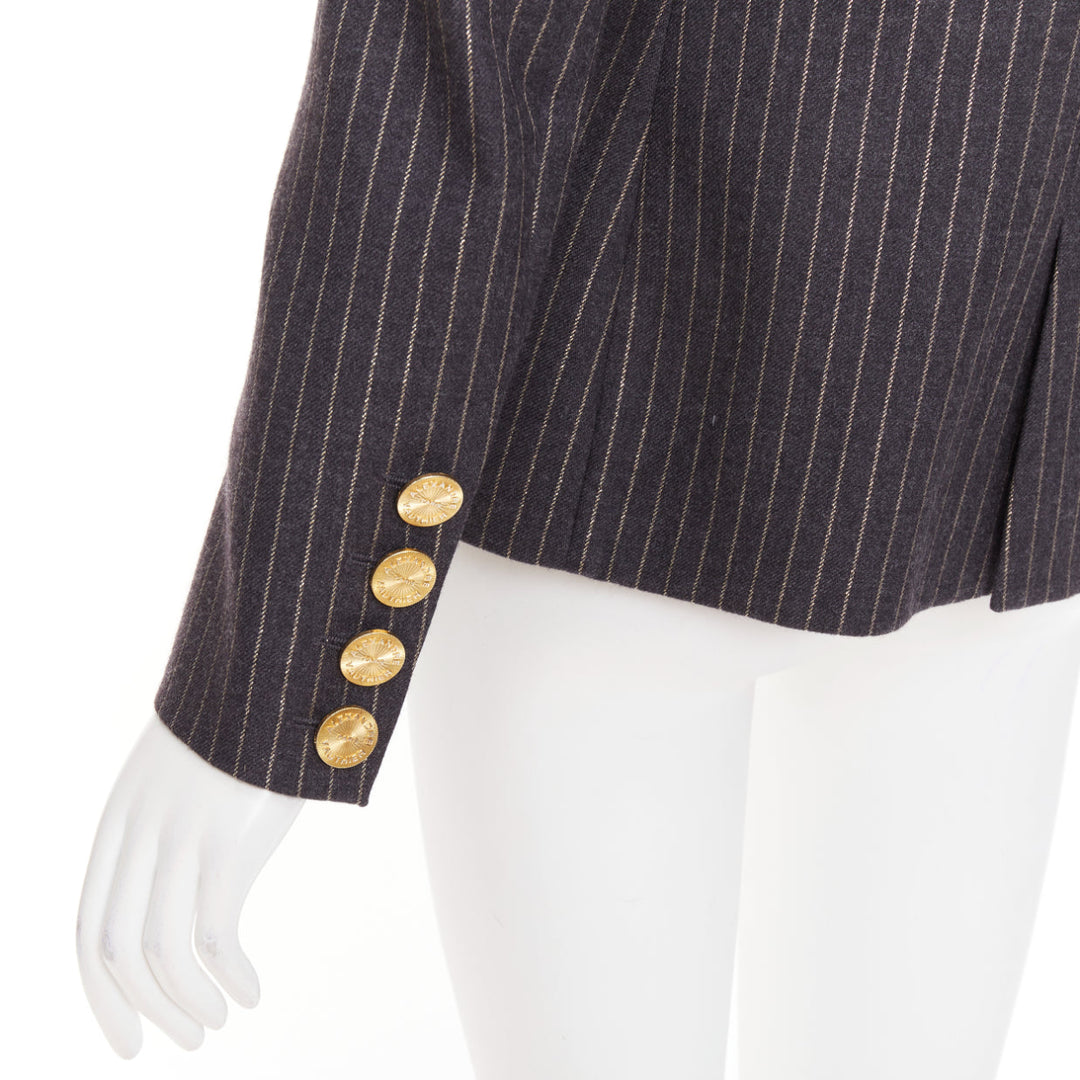 ALEXANDRE VAUTHIER dark grey metallic gold pinstripe single breast blazer FR36 S
