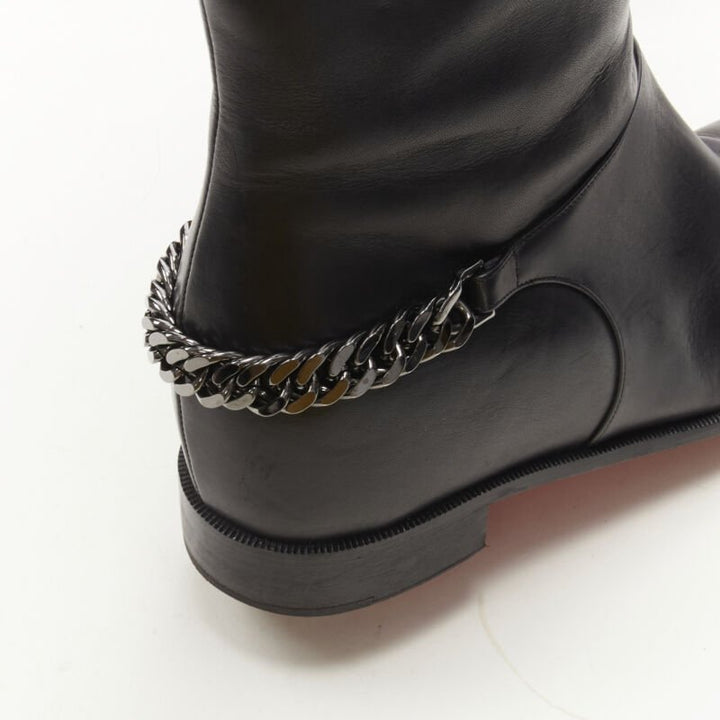 CHRISTIAN LOUBOUTIN Cate black leather chain concealed wedge tall boots EU38.5