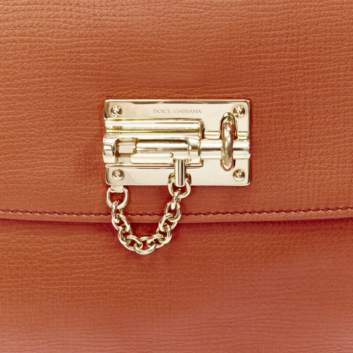 DOLCE GABBANA Monica orange leather gold lock flap shoulder satchel bag