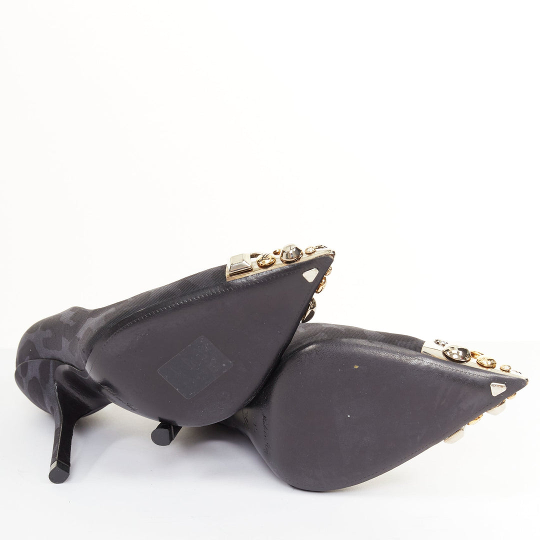 LOUIS VUITTON 2012 Bernice black blue leopard jacquard metal stud pumps EU35 US5