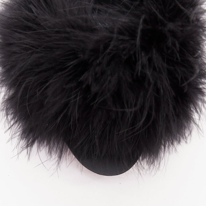 BALENCIAGA Boudoir black feather open toe slipper mule sandals EU37