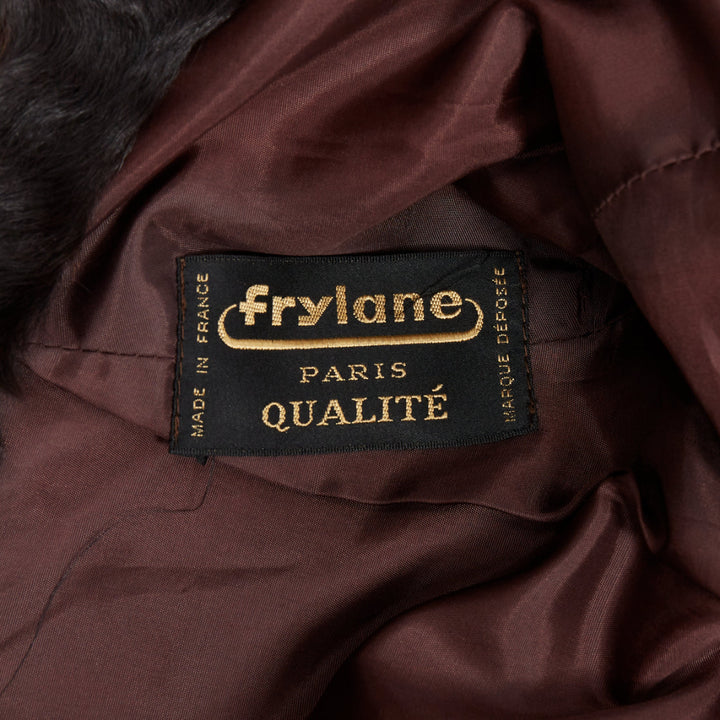 FRYLANE PARIS mixed texture brown genuine fur large button front leather coat