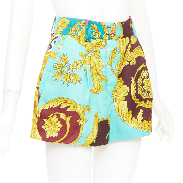 VERSACE cyan burgundy pink baroque print mixed printed high waist shorts IT38 XS