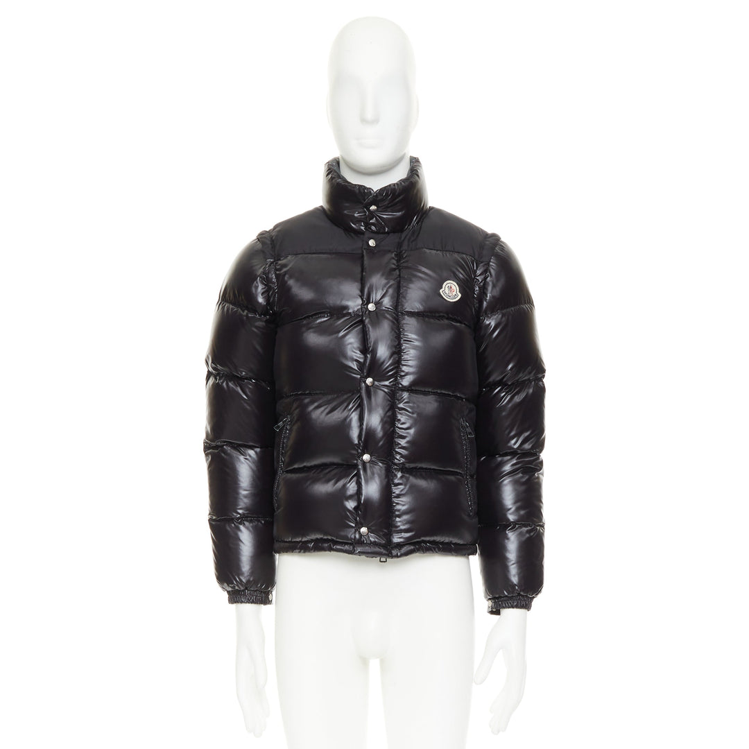 MONCLER Grenable black shine snap button cropped puffer jacket Sz.0 XS