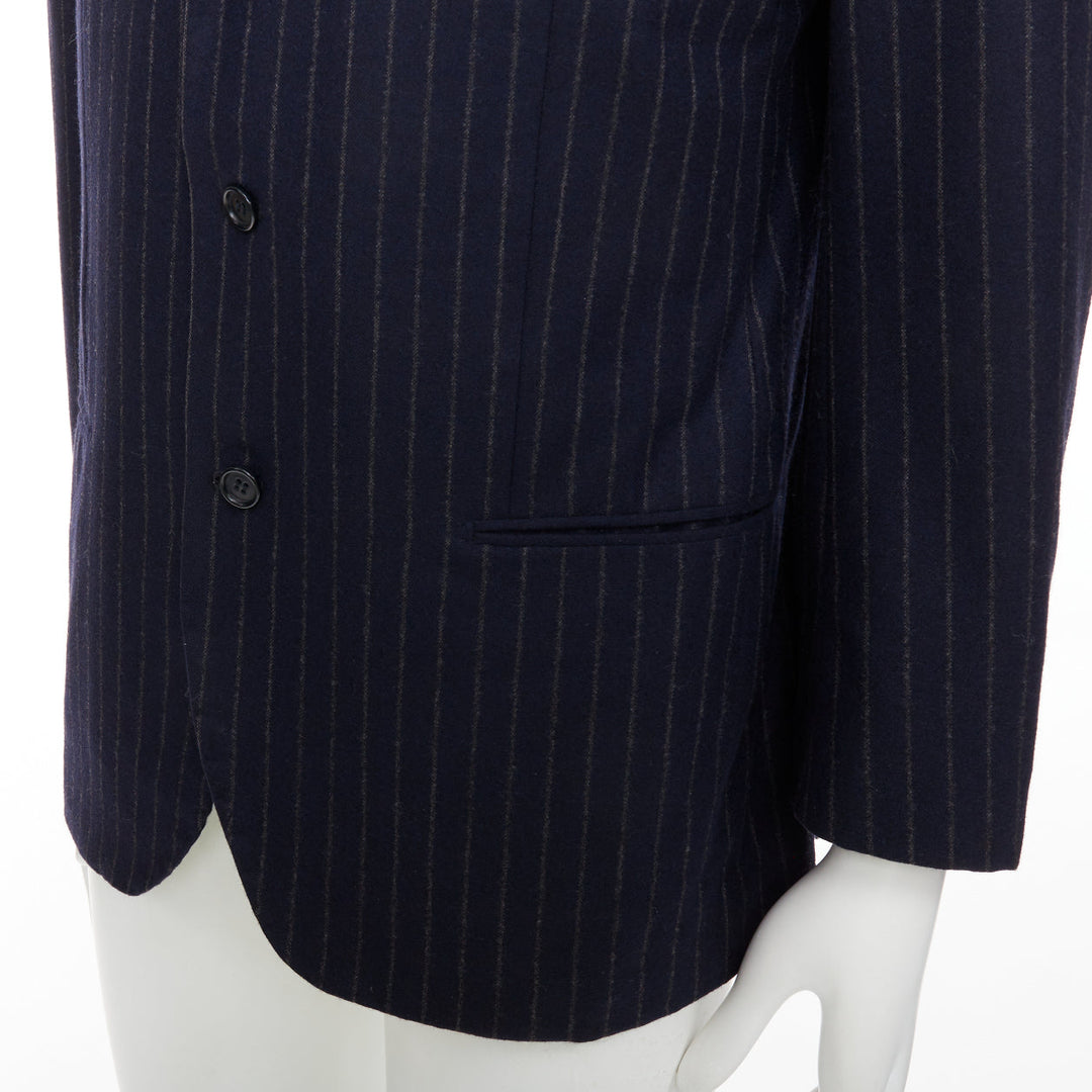KITON 100% cashmere navy pinstriped double vents blazer jacket IT52 XL