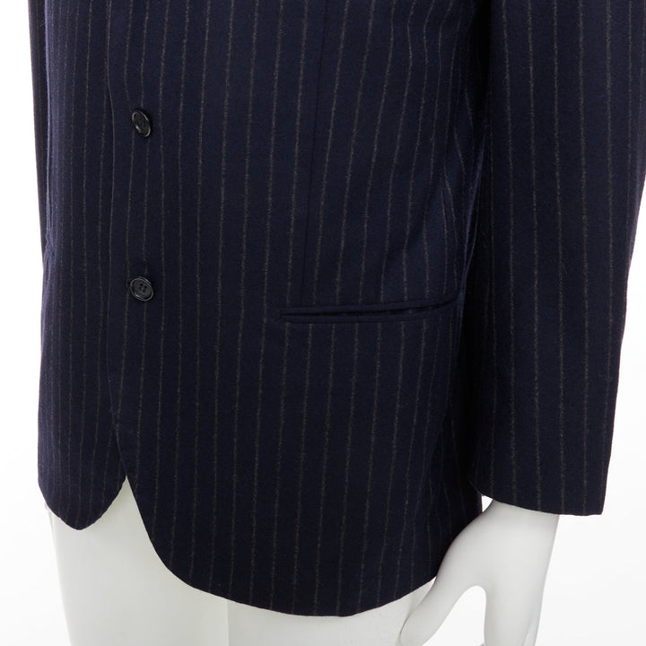 KITON 100% cashmere navy pinstriped double vents blazer jacket IT52 XL