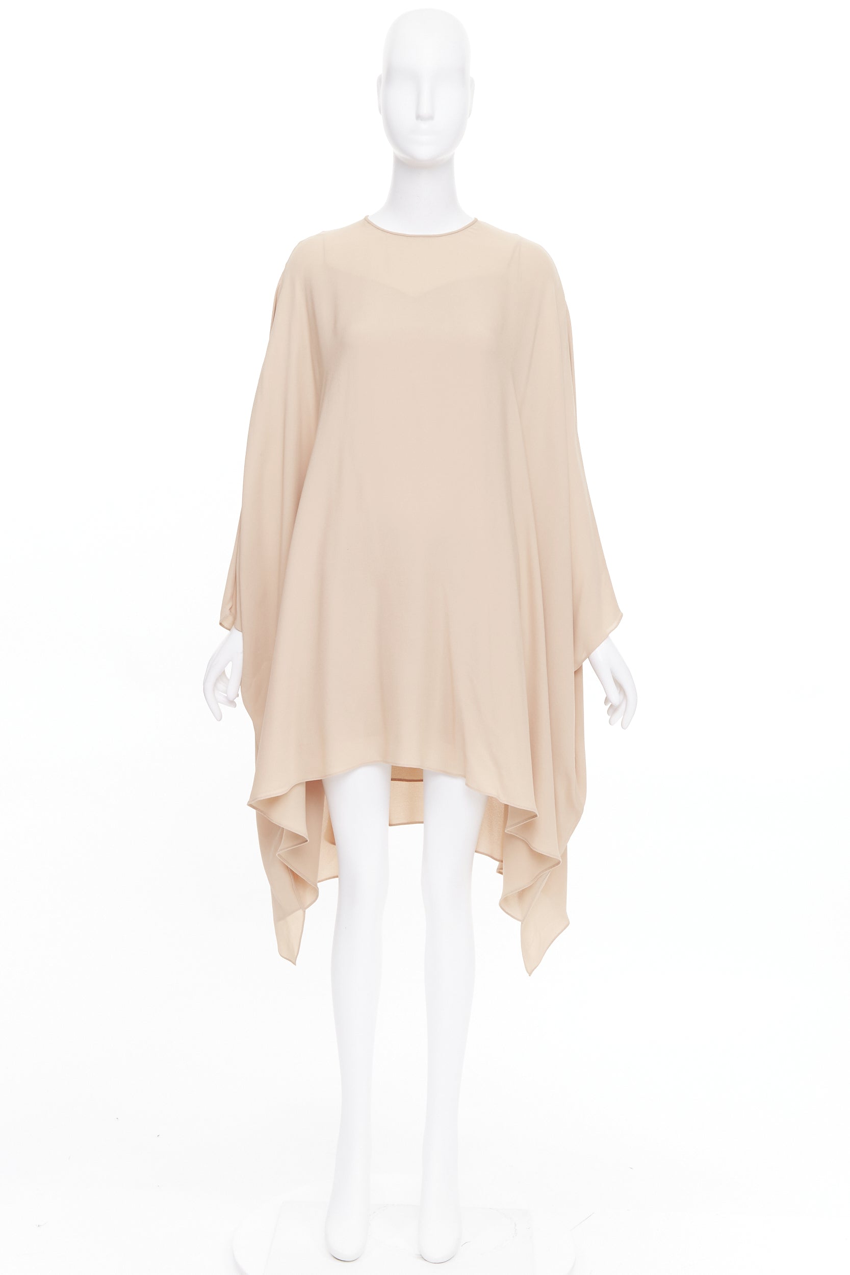 【VALENTINO】アイボリー シースルートップス VALENTINO 100% silk nude cascade cape sleeves overlay keyhole mini