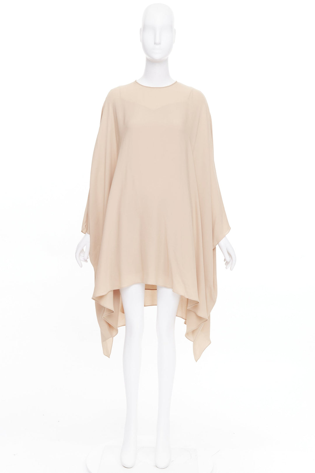VALENTINO 100% silk nude cascade cape sleeves overlay keyhole mini dress IT38 XS