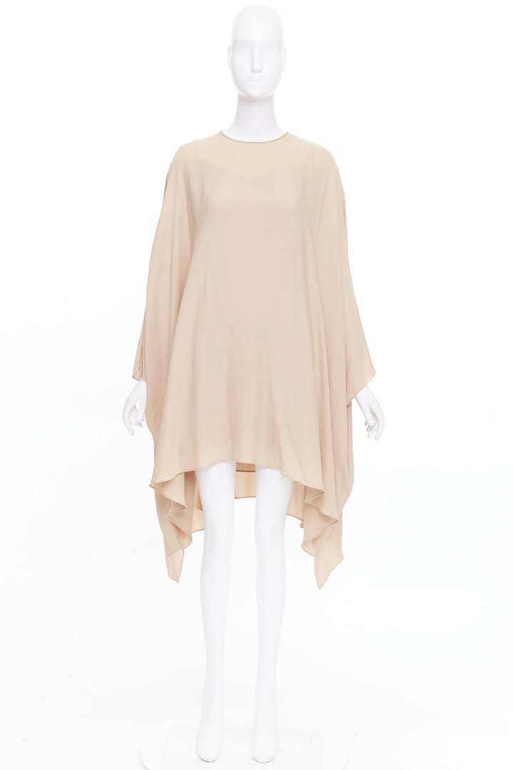 VALENTINO 100% silk nude cascade cape sleeves overlay keyhole mini dress IT38 XS