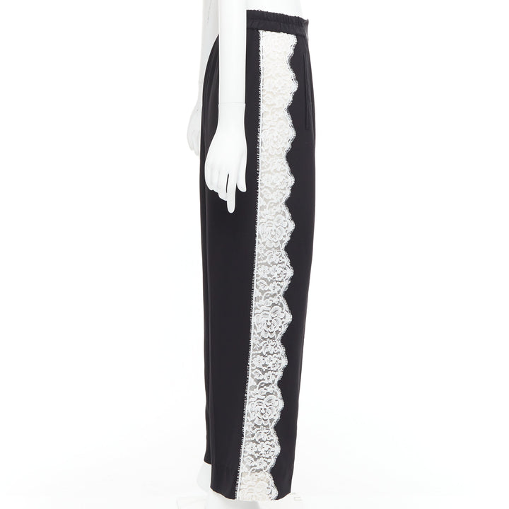 STELLA MCCARTNEY 2018 100% silk black white lace trim pants IT36 XXS