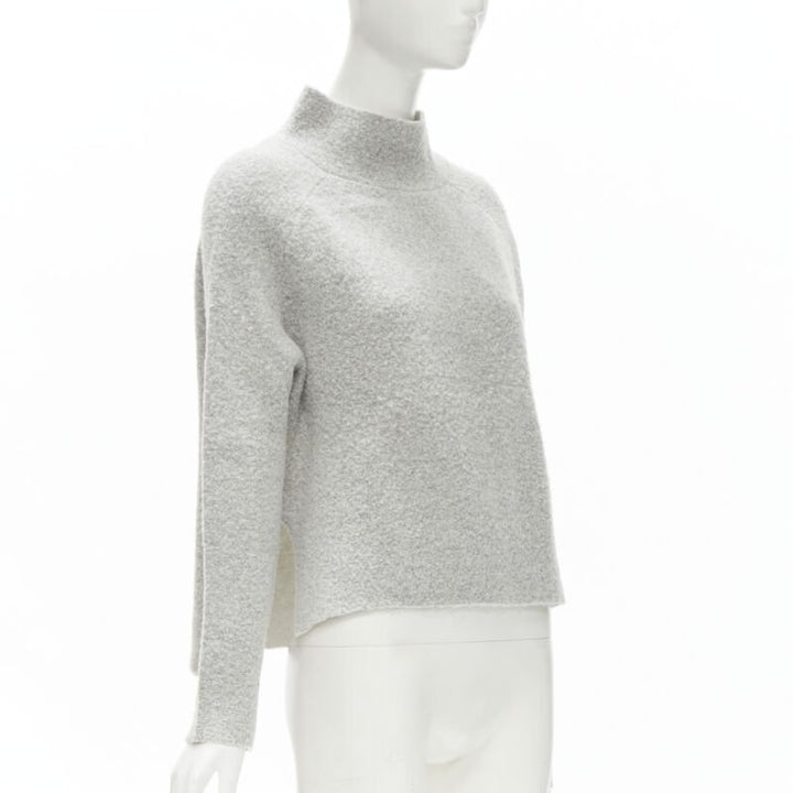 THEORY grey wool blend fuzzy stand collar step hem sweater XS