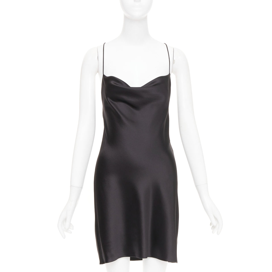 SAINT LAURENT 2022 minimalist black silk cowl neck open back mini dress FR40 L