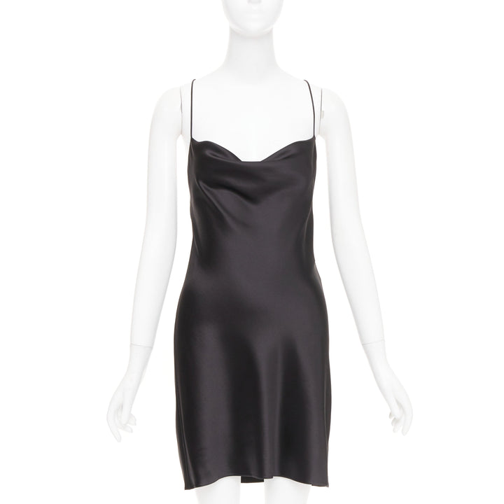 SAINT LAURENT 2022 minimalist black silk cowl neck open back mini dress FR42 XL
