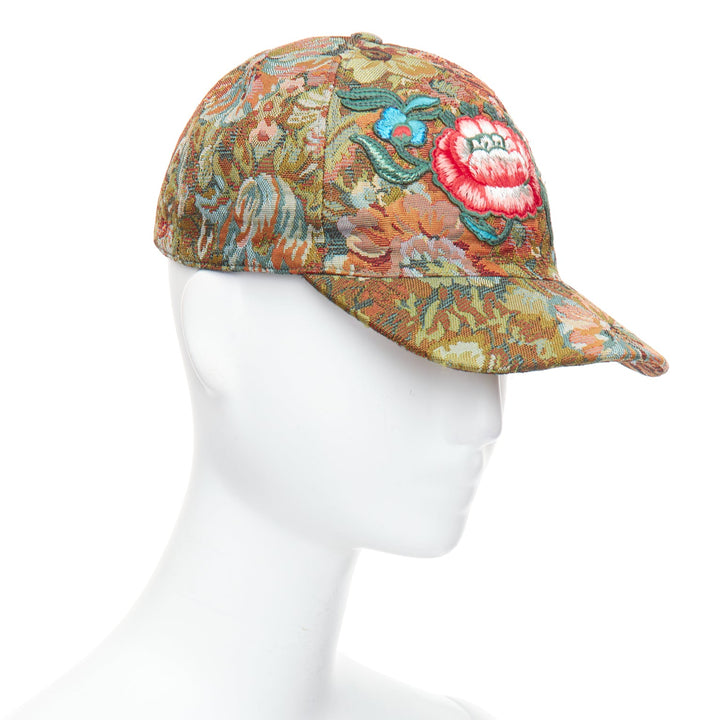 GUCCI green brown floral jacquard embroidered baseball cap 57cm S