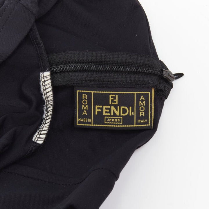 FENDI JEANS Vintage black logo monogram embroidered lace cut out slip dress S