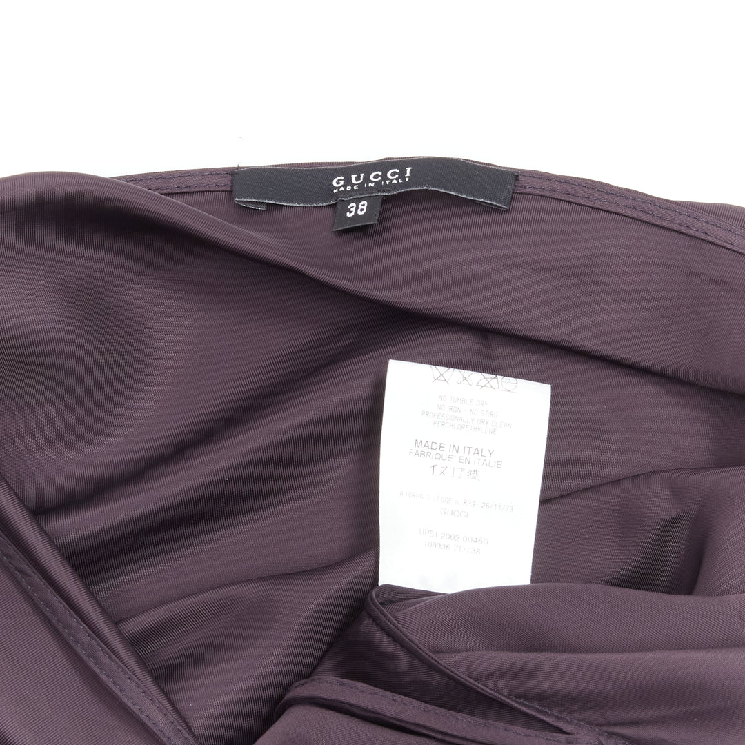 GUCCI Tom Ford 2002 Vintage dark purple satin laced neckline mini dress IT38 XS