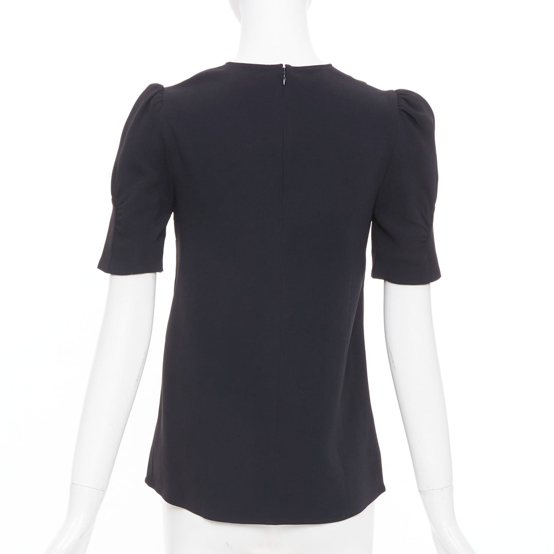 STELLA MCCARTNEY black puff short sleeve structured viscose blend top IT38 XS