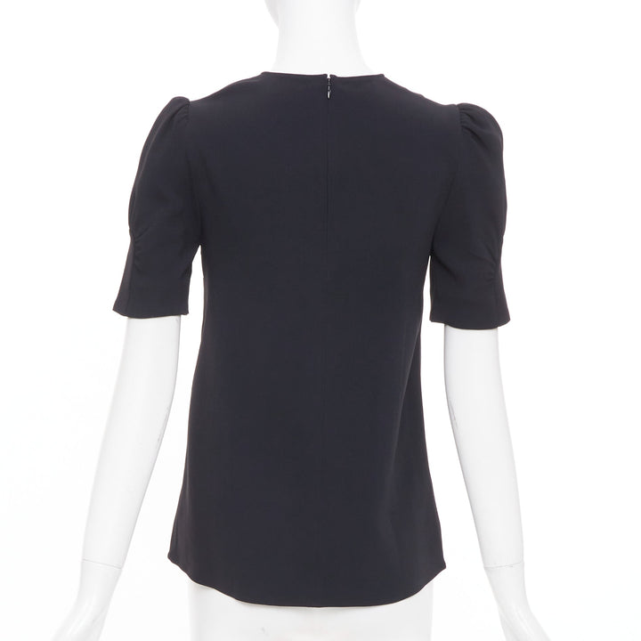 STELLA MCCARTNEY black puff short sleeve structured viscose blend top IT38 XS