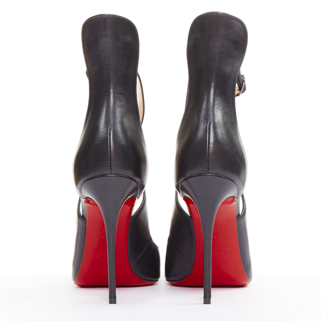 CHRISTIAN LOUBOUTIN Marlenarock 100 black calfskin cross strap pumps EU37.5