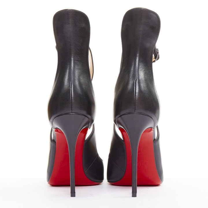 CHRISTIAN LOUBOUTIN Marlenarock 100 black calfskin cross strap pumps EU37.5