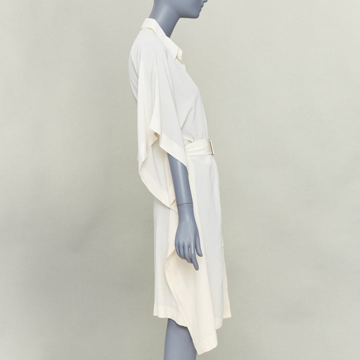 HERMES ivory silk kimono kaften sleeves belted shirt dress FR40 S