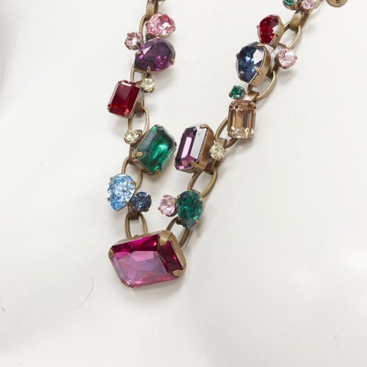 MIU MIU Vintage multicolor rhinstone crystal jewel red leather necklace