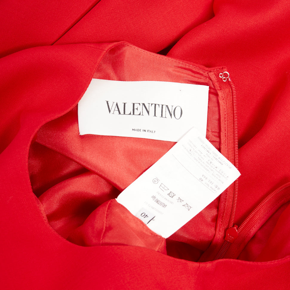 VALENTINO red silk wool crepe scalloped skirt detail flared dress IT40 S