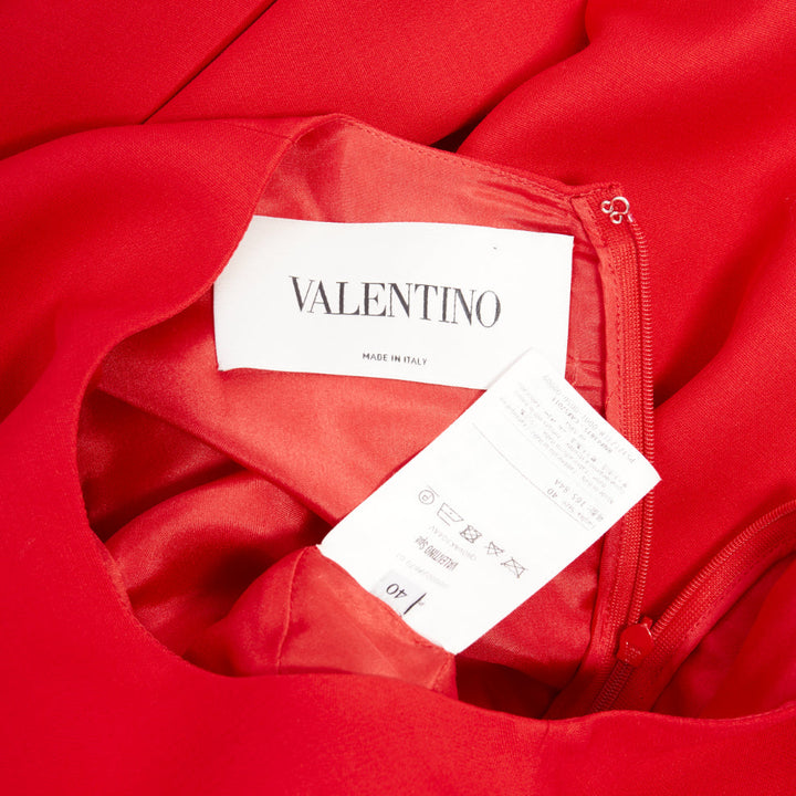 VALENTINO red silk wool crepe scalloped skirt detail flared dress IT40 S