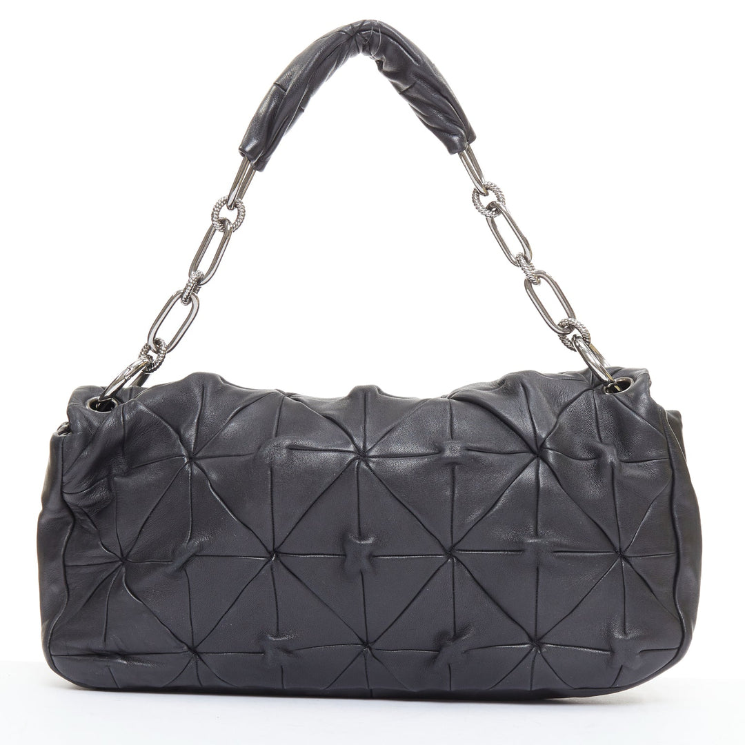 CHANEL Soft Squares Origami black leather silver CC logo chain shoulder flap bag