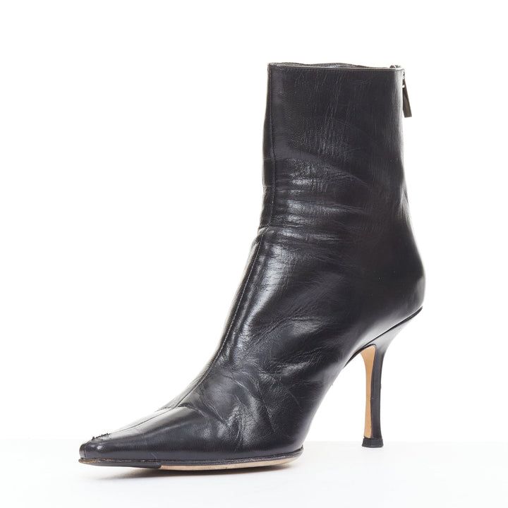 JIMMY CHOO black pointed square toe spool heeled ankle boots EU39.5
