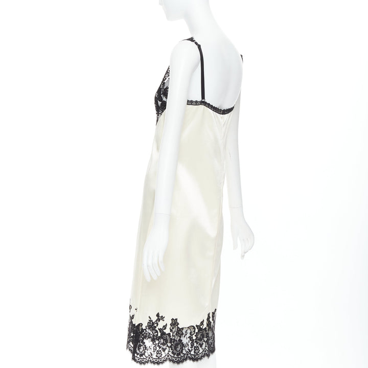 rare CELINE Phoebe Philo 2016 Runway cream silk sheer lace slip dress FR38 M