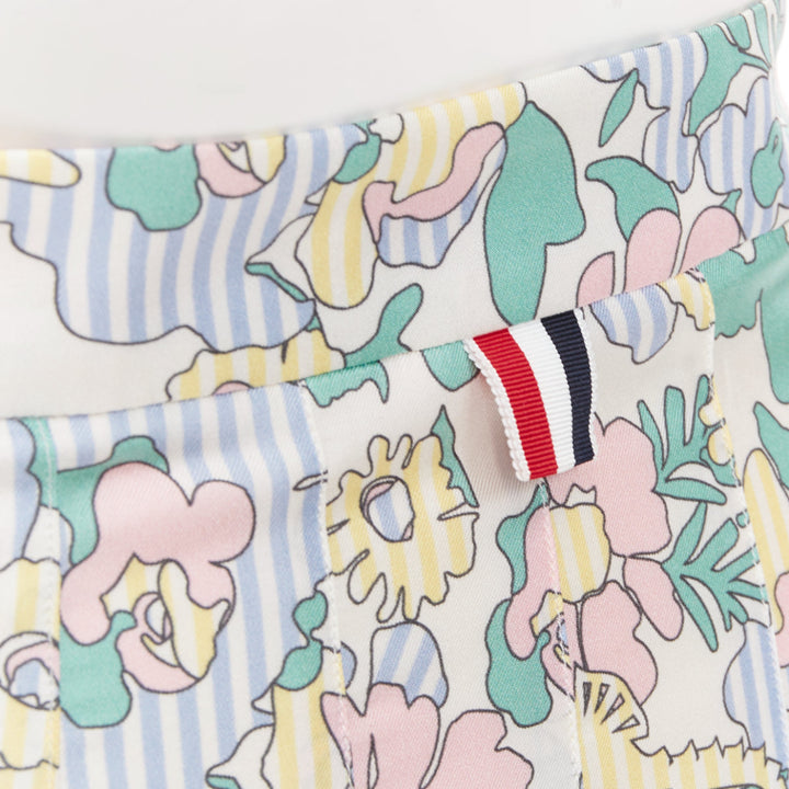 THOM BROWNE green pink yellow silk floral marine motif midi skirt IT36 XXS