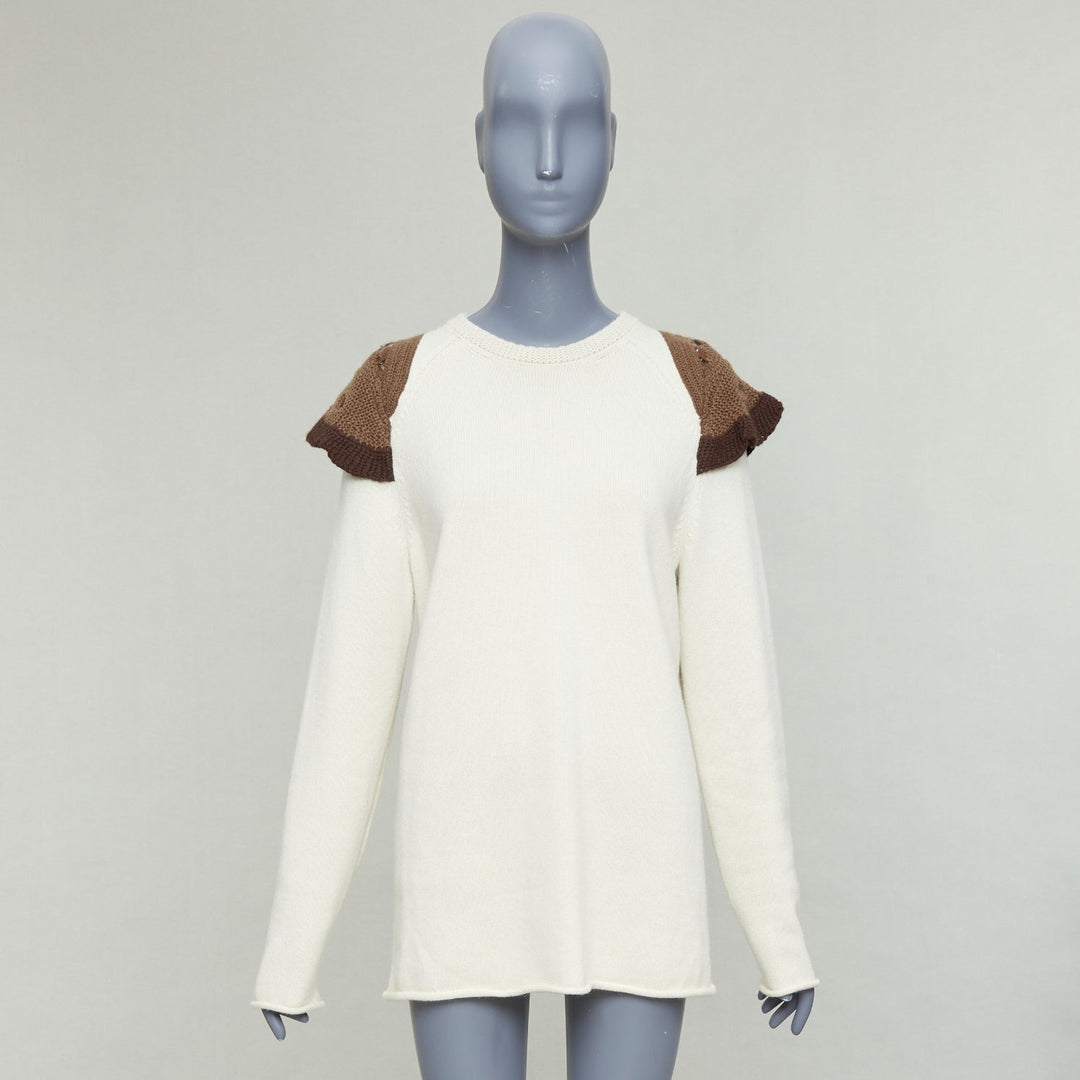 CHLOE 2023 natural white wool cashmere flutter knit applique sweater M