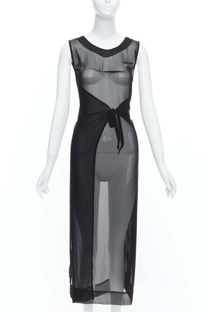 rare MAISON MARGIELA Vintage AW1991 black sheer apron tie midi dress IT42 M