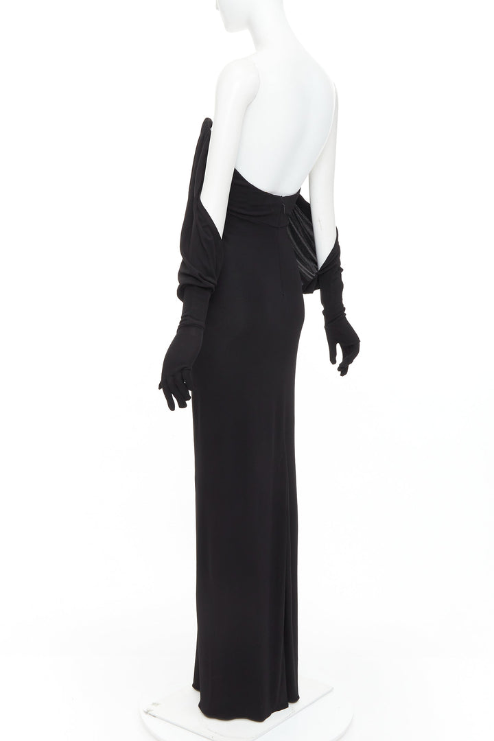 SAINT LAURENT 2023 Runway black sweetheart wired sweetheart gloves gown FR36 S
