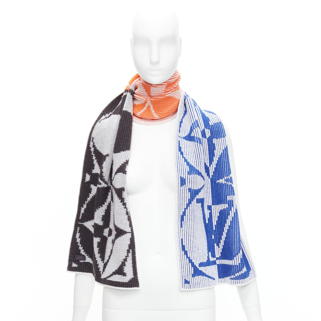 LOUIS VUITTON 2022 orange blue black LV flower colorblocked intarsia scarf