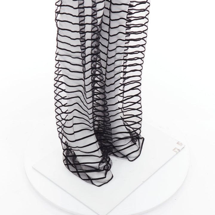 DRIES VAN NOTEN black flocked mesh striped sheer straight leg pants FR38 M