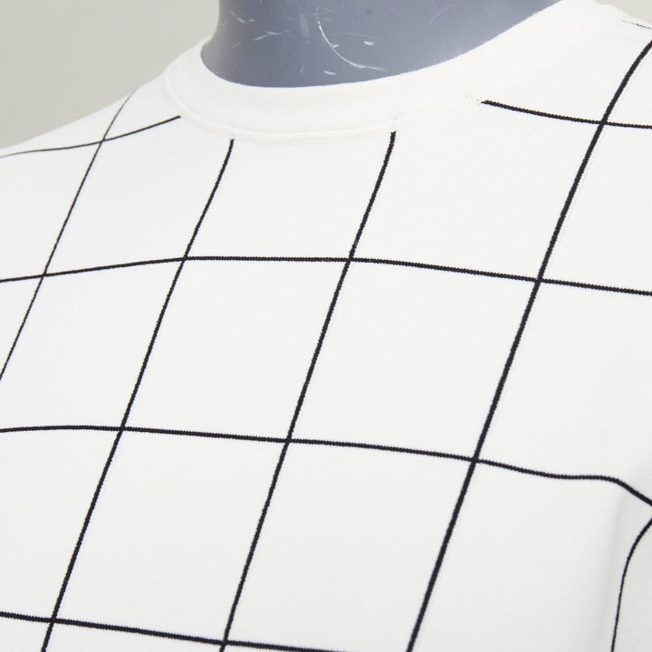 VALENTINO white black viscose blend grid check crew neck pullover knit top M