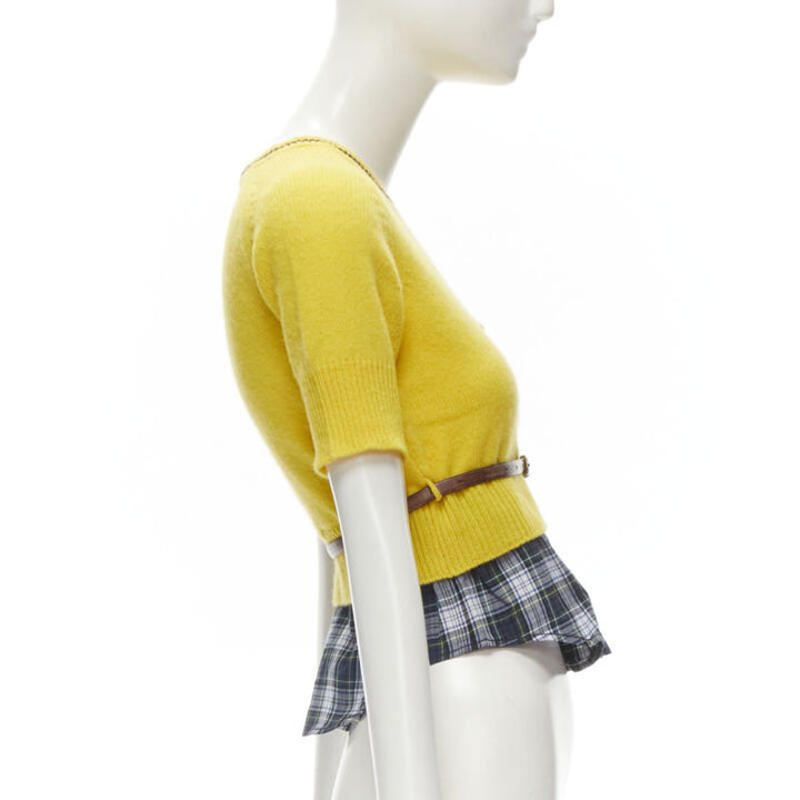 DSQUARED2 DCDC embroidered yellow cropped shirt hem belted sweater S