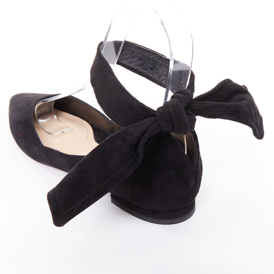 CHRISTIAN DIOR La Belle D black suede ankle bow ballerina flats EU37