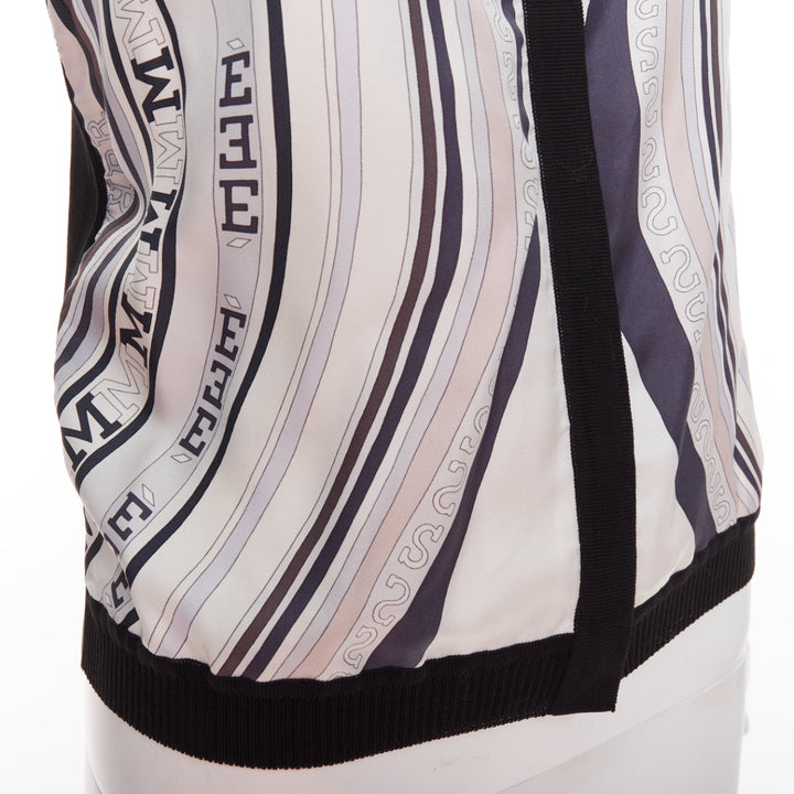 HERMES cream black 100% silk scarf panel cotton ribbed cardigan S