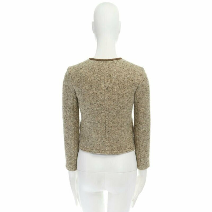 ISABEL MARANT Kios brown virgin wool boucle suede trimmed twist lock jacket FR36