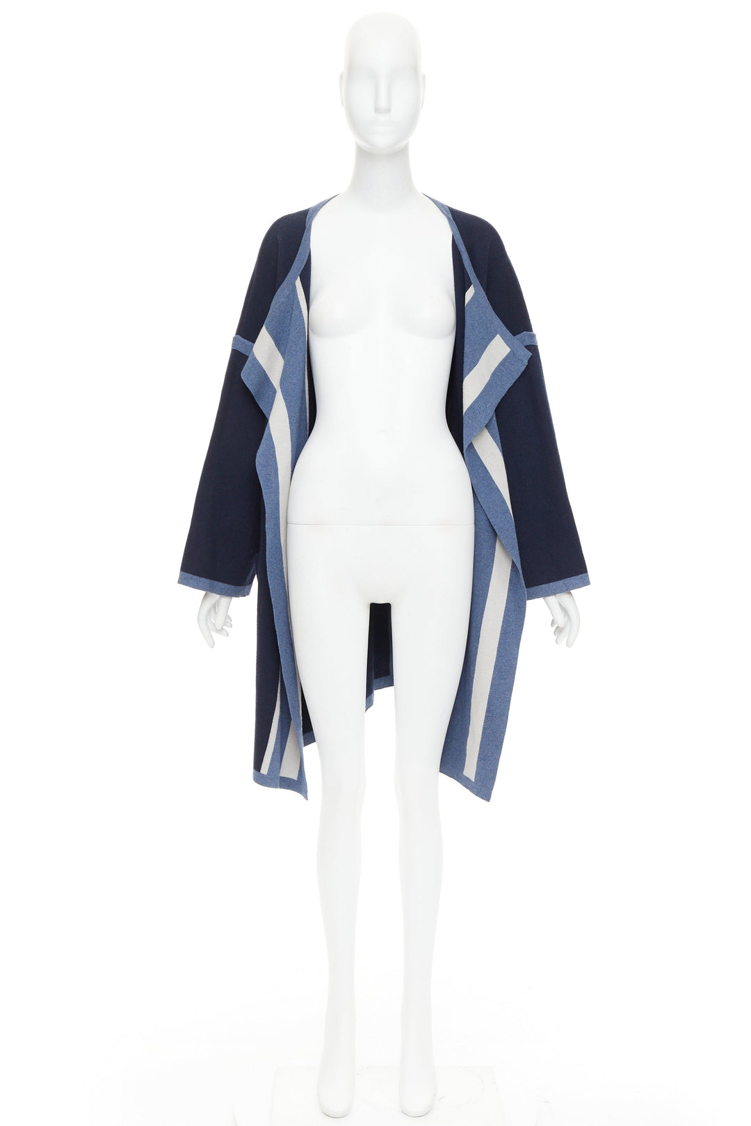CHLOE navy ocean blue cotton silk cashmere striped cardigan coat XS