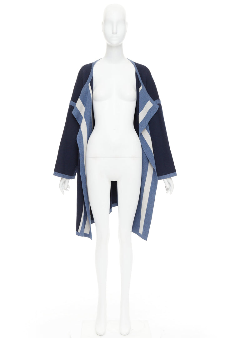 CHLOE navy ocean blue cotton silk cashmere striped cardigan coat XS
