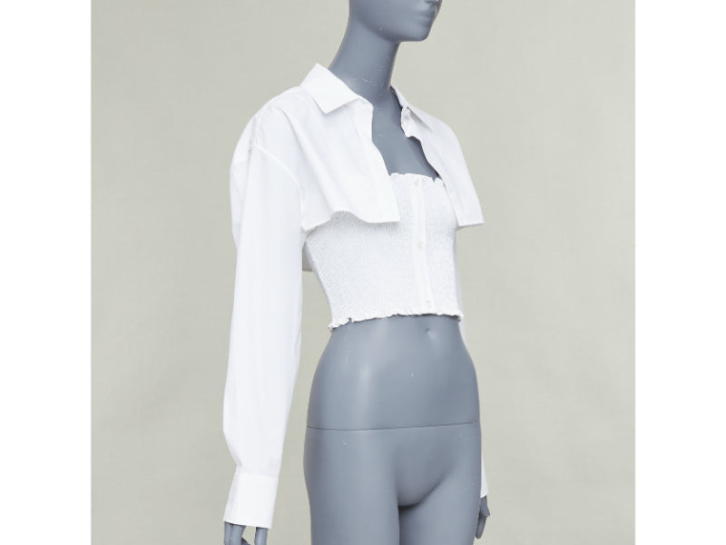 T ALEXANDER WANG white cotton smocked tube oversized crop shirt set S