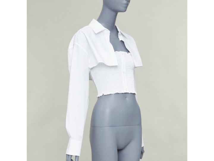 T ALEXANDER WANG white cotton smocked tube oversized crop shirt set S