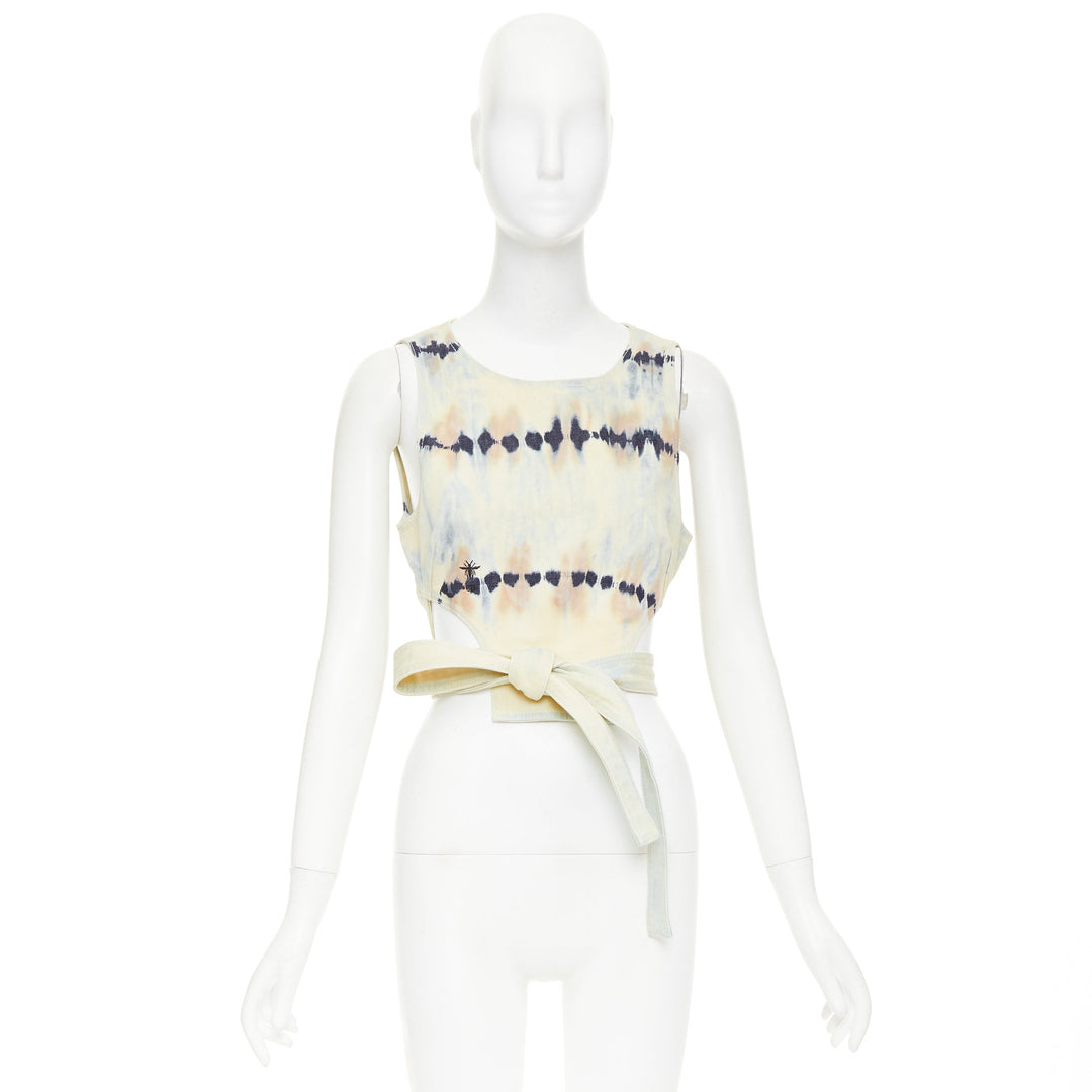 CHRISTIAN DIOR 2021 grey blue tie dye cotton tie open back crop top FR40 S
