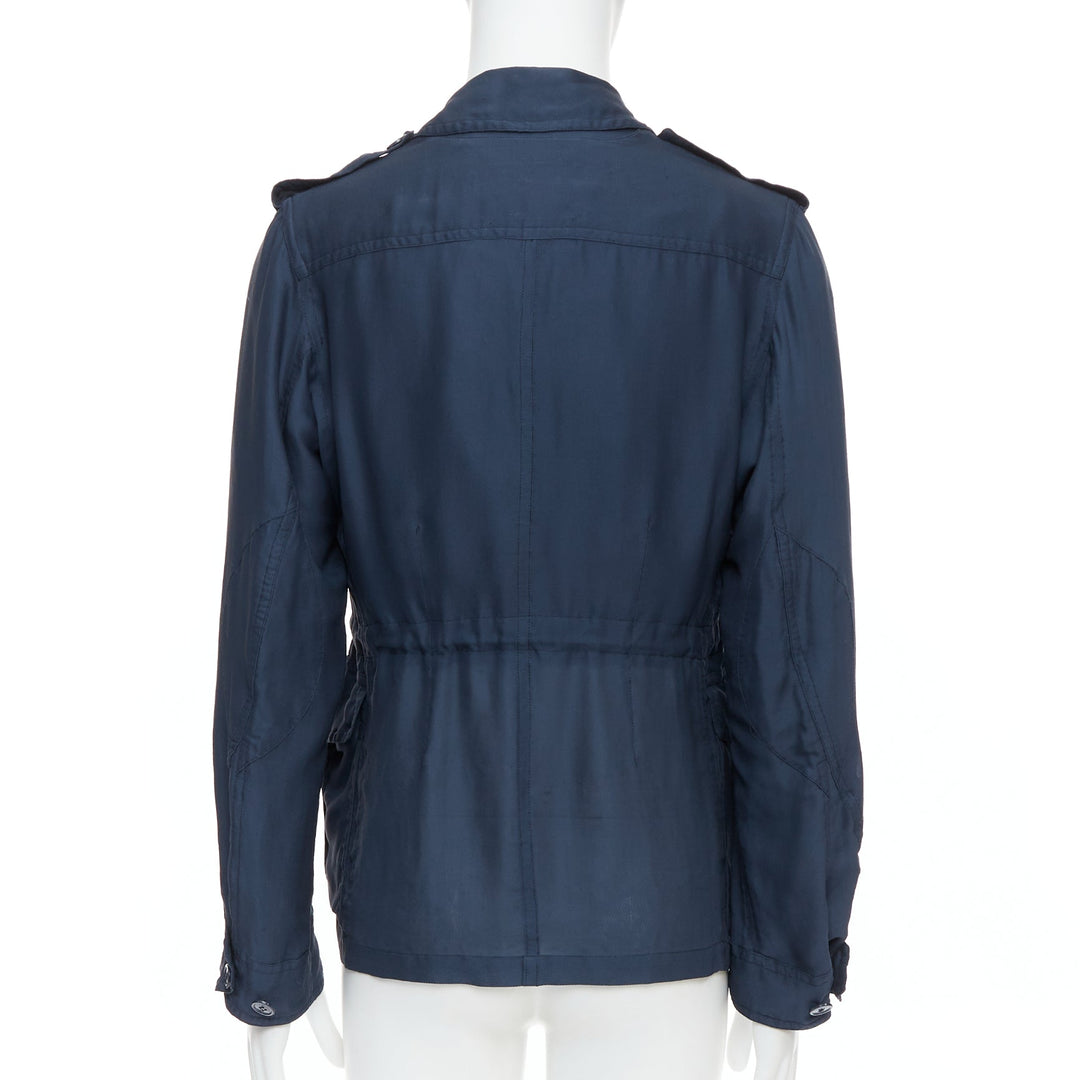 YVES SAINT LAURENT 2008 Vintage dark blue silk anorak field jacket FR48 M