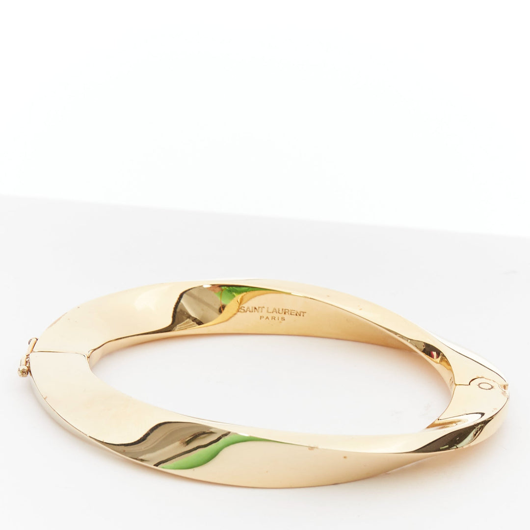 SAINT LAURENT Twisted gold double push clasps hard bangle